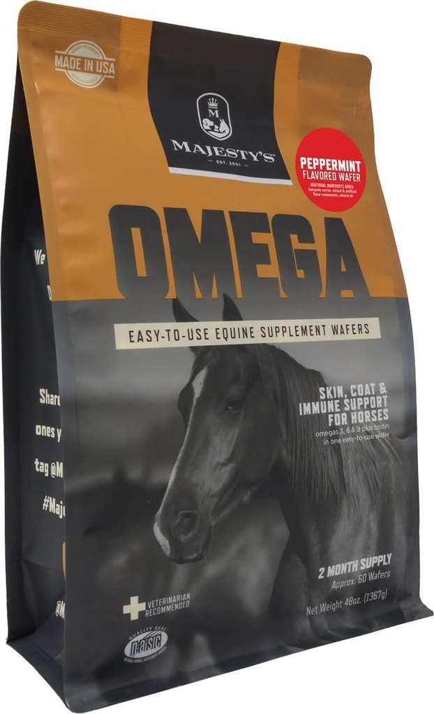 Majestelerinin Omega Wafers - Superior Horse/Equine Skin, Coat ve Immune Support Supplement - Omega 3, 6, 9 ve Biotin (Peppermint, 60 Count)