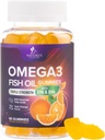 Ωμέγα 3 Gummies Fish Oil - Υποστήριξη για την υγεία της καρδιάς Ωμέγα 3 Gummy συμπλήρωμα για ενήλικες & παιδιά με υψηλή απορρόφηση DHA & EPA, κοινή & εγκεφαλική υποστήριξη, Delicious Orange Flavor Fish Oil Βιταμίνες, 60 Gummies