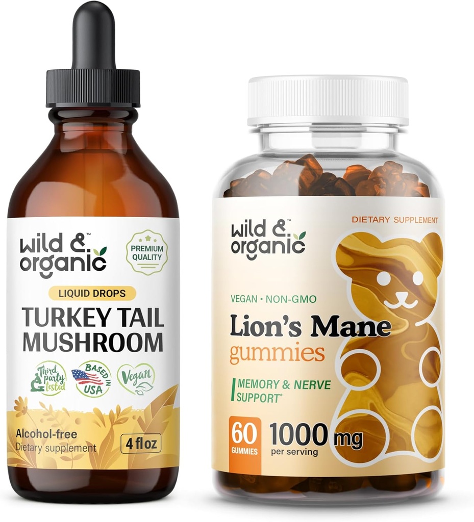 Άγρια & Βιολογική Τουρκία Βάμμα ουράς 4 fl oz & Lion's Mane Gummies