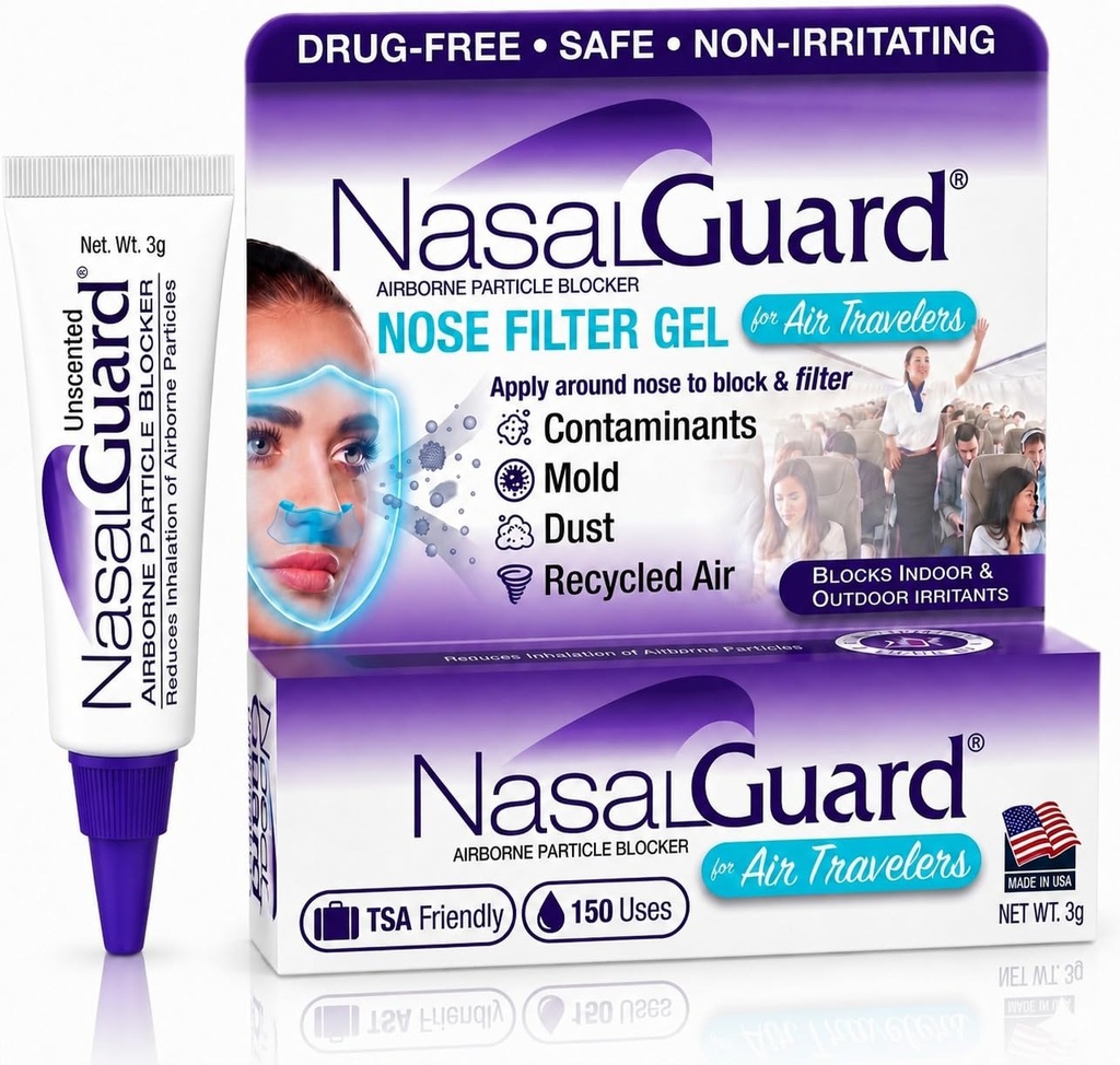 Airborne Parçacık Blocker Nasal Gel Air Travelers - Drug-Free, Non-irritating, Non-drowsy, Airplane Travel Onaylandı (Unscented) - Over 150 Applications Per Tube (0.1 oz, Pack of 1)