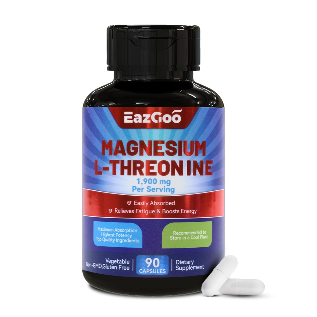 Magnezyum L-Threonine 1900 mg Supplement | Yüksek Abvitamin Mineral Capsules for Bone & Muscle Support | 90 Counts Premium Bio available Formula