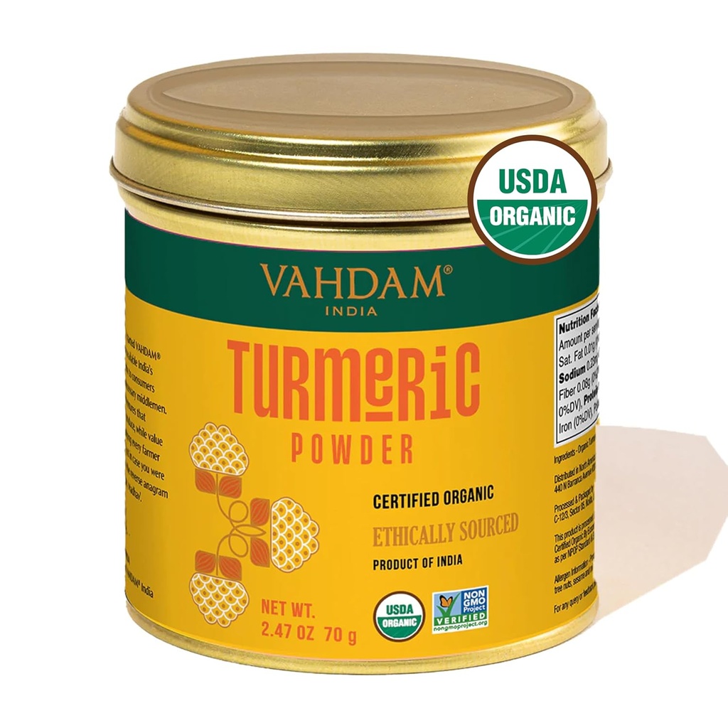VAHDAM, Organik Turmeric Toz w/ High Curcumin (2.47oz) USDA Organik, Hindistan'dan% 100 Raw | Gluten-Free, Non-GMO | Premium Quality & Aroma | Single Origin | Direct from Source