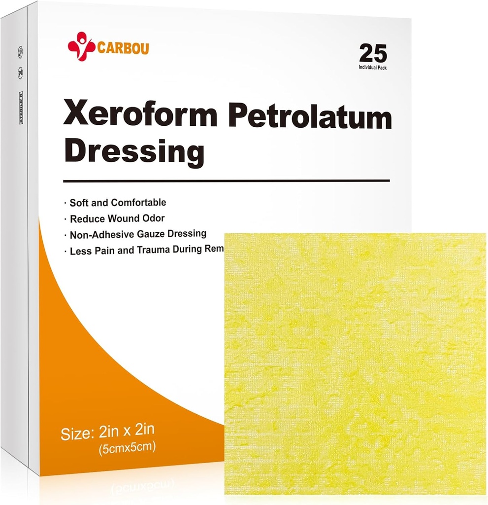 Carbou Medical Xeroform petrolatum 2'x2 giyiniyor", 25 Bireysel Paketi, Adli Gauze Pads, Soft Fine Me Gauze Patch for Yara Bakımı, Burns, Caverations, Skin Grafts & Surgery Inymons