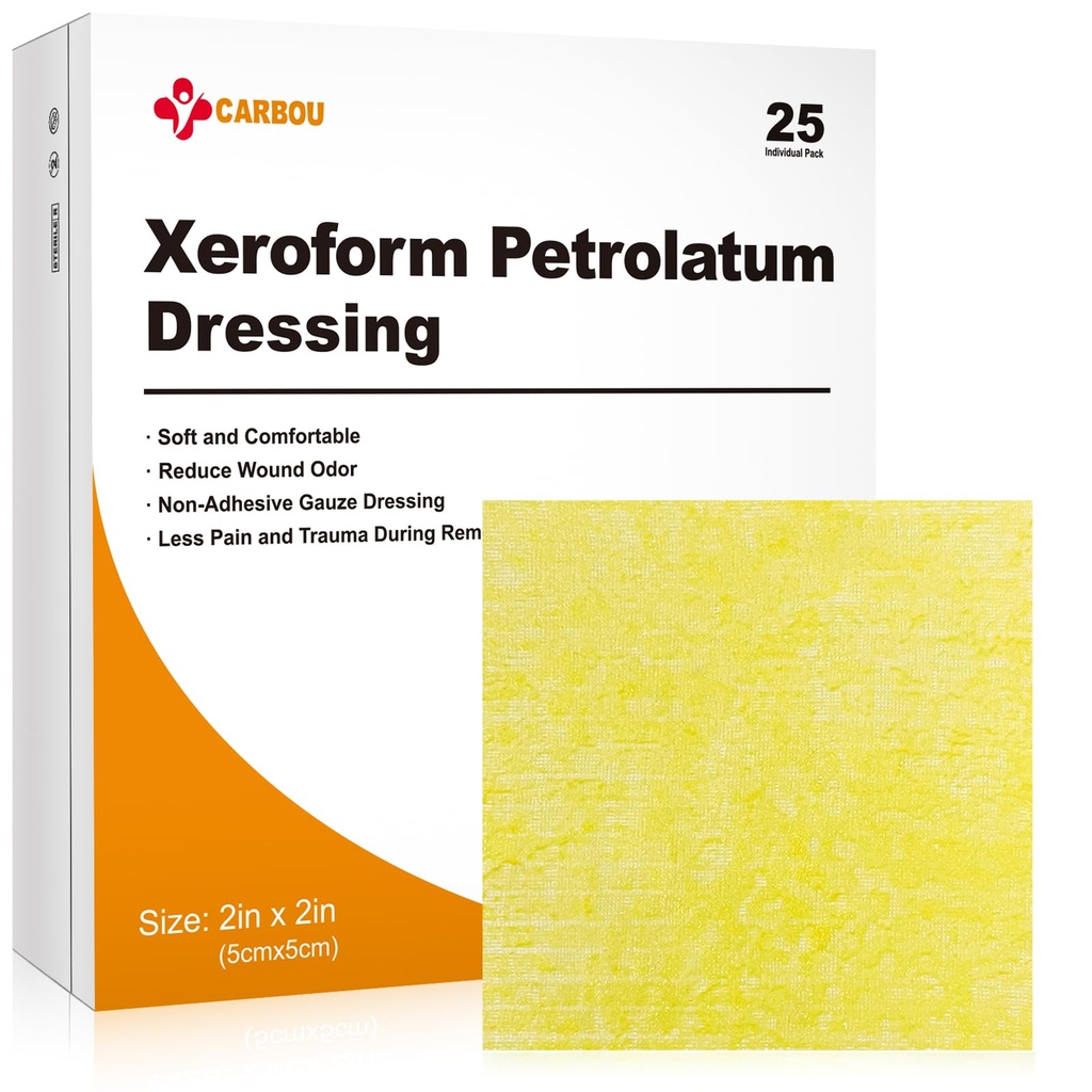 Carbou Medical Xeroform petrolatum 2'x2 giyiniyor", 25 Bireysel Paketi, Adli Gauze Pads, Soft Fine Me Gauze Patch for Yara Bakımı, Burns, Caverations, Skin Grafts & Surgery Inymons