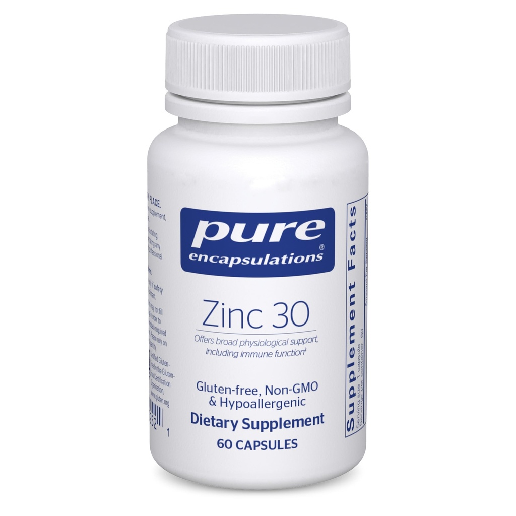 Pure Encapsulations Çinko 30 mg - Immune System Support, growth and Development, ve Yara şifa * - 30 mg - 60 Capsules