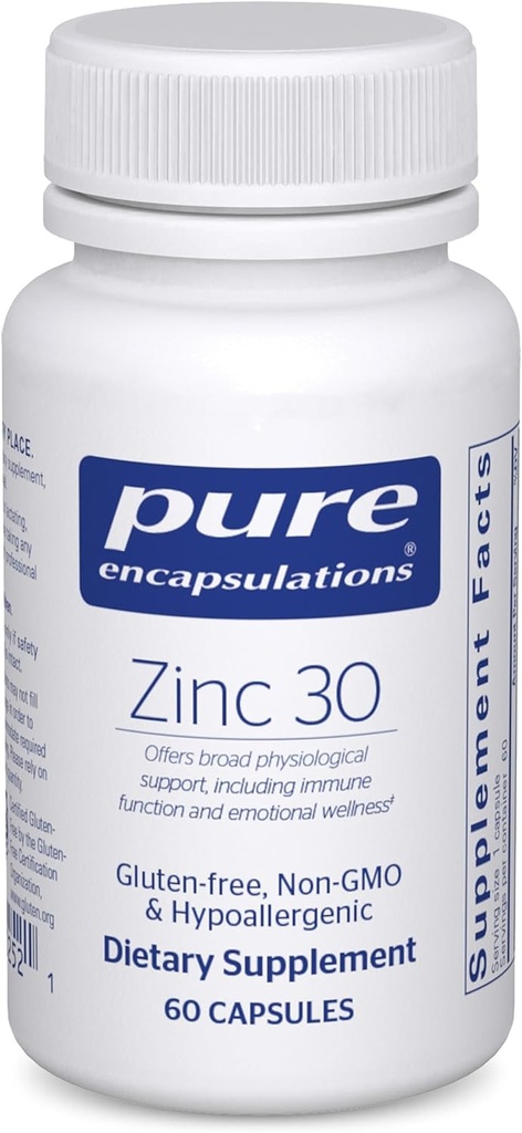 Pure Encapsulations Zinc 30 mg - Supplement for Immune System Support, Growth and Development, and Wound Healing* - with Zinc Picolinate 30 mg - 60 Capsules