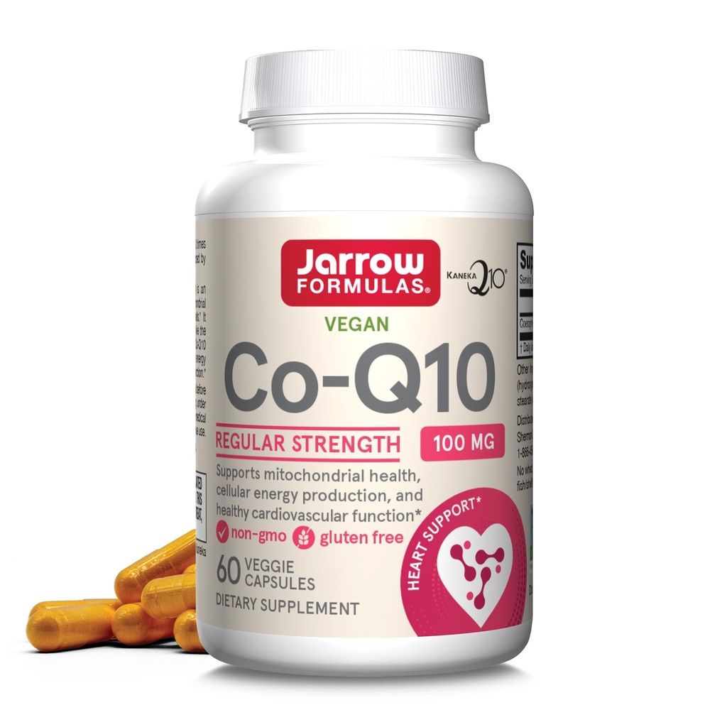 Jarrow Formulas Co-Q10 100 mg - Mitochondrial Health, Cellular Energy Production & Health Cardiovascular Function - 60 Veggie Capsules - Non-GMO - Gluten Free