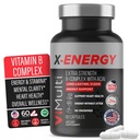X-Energy Extra Strength B Complex with Caffeine & Vitamin B12 – Enerji Desteği B1, B2, B3 Niacin, B6, Folic Acid, Biotin, B5, Taurine, BTC, Rhodiola, Maca, Acai & Spirulina - 60 Capsules