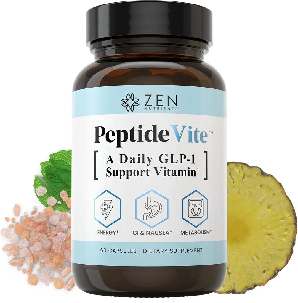 Zen Nutrients PeptideVite GLP-1 Probiyotiks, Bromelain, Chromium Picolinate & Organik Ginger (60 Capsules) ile Gut Health için Vitamini Destek