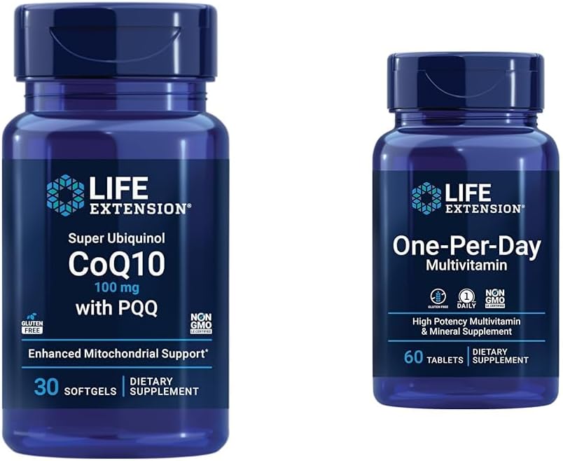 Life Extension Super Ubiquinol CoQ10 with PQQ, CoQ10, PQQ, shilajit, Heart Health & One-Per-Day Multivitamin - Packed with Over 25 Vitamins, Minerals & Plant Extracts