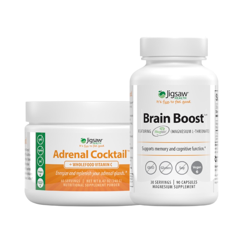 Jigsaw Health Sche | Adrenal Cocktail, 60 Hizmet (Jar), ve Beyin Boost, 90 Capsules