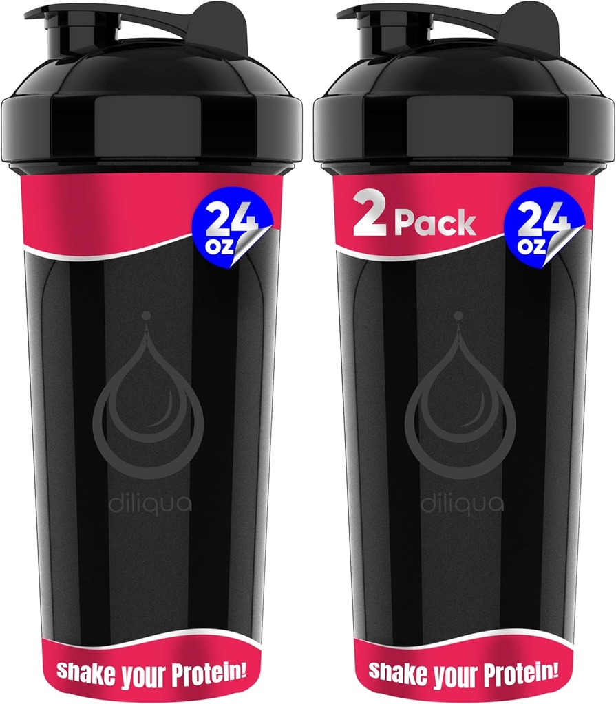 2 PACK, Double 24 oz Shaker Şişeler, Protein Mixes için Güçlü Yasıklar | Leakproof Blender Shaker Şişeler (Black)|Bairsiz & Dishwasher Güvenli | Protein Shaker Kupası