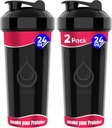 2 PACK, Double 24 oz Shaker Şişeler, Protein Mixes için Güçlü Yasıklar | Leakproof Blender Shaker Şişeler (Black)|Bairsiz & Dishwasher Güvenli | Protein Shaker Kupası