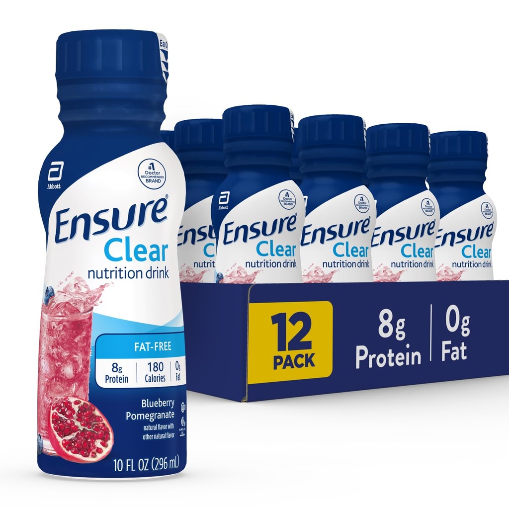 Εξασφαλίστε Liquid Clear Nutrition Drink, 0g λίπος, 8g πρωτεΐνη, βατόμουρο Ρόδι, 10 Fl Oz (πακέτο των 12), Μπουκάλι, χωρίς γλουτένη