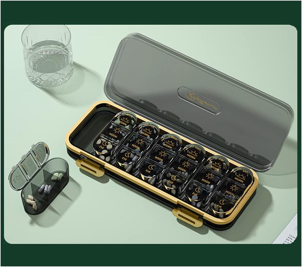 Weekly Pill Organizer/ Dispensers, 3 φορές την ημέρα, 7 ημέρες μεγάλα διαμερίσματα Travel Pill Container/ Box, Moisture-Proof ιατρική περίπτωση για τα χάπια ιχθυέλαιο βιταμινών (διαφανές μαύρο)