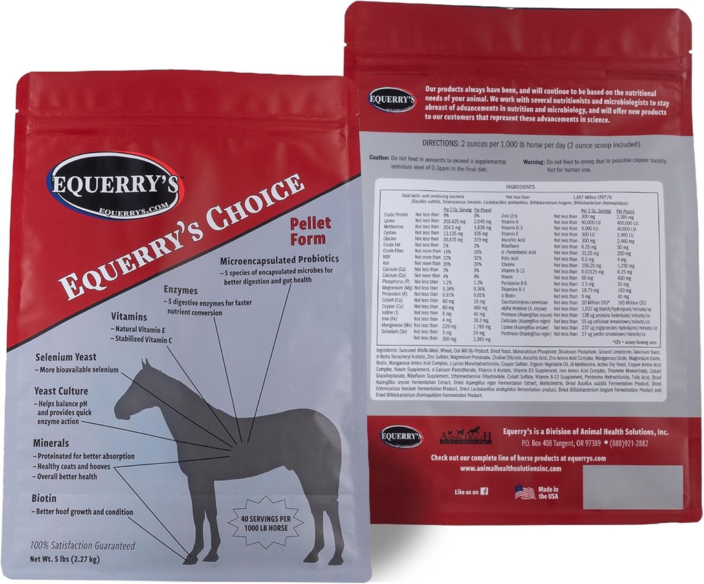 Λύσεις για την Υγεία των Ζώων - Pellet επιλογής Equerry's Choice, Digestive Aid with Vitamins and Minerals for any Horse (5 λίβρες)