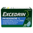 Headache Relief için Excedrin PM, Acetaminophen 250 mg, aspirin 250 mg, Diphenhydramine Citrate 38 mg, Pain Reliever, Nighttime Sleep-Aid, 24 Count