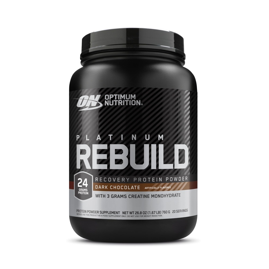 Optimum Nutrition Platinum Rebuild, Premium Platinum Blend Protein Powder με Creatine Monohydrate, Dark Chocolate, 20 μερίδες