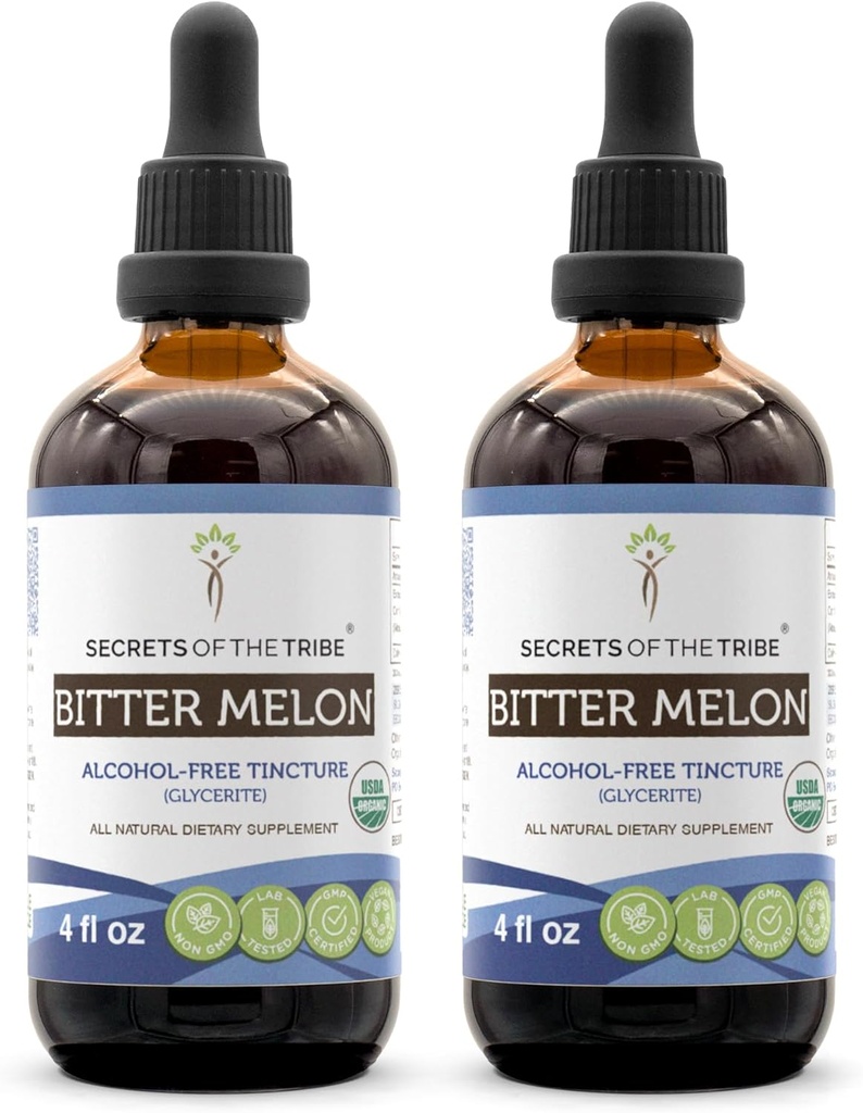 Tribe Bitter Melon USDA Organik | Alkol Özgür Tür, Yüksek Lisans Herbal Drops | %100 sertifikalı Organik Bitter Melon (Momordica Charantia) kuru meyve (2x4 oz)