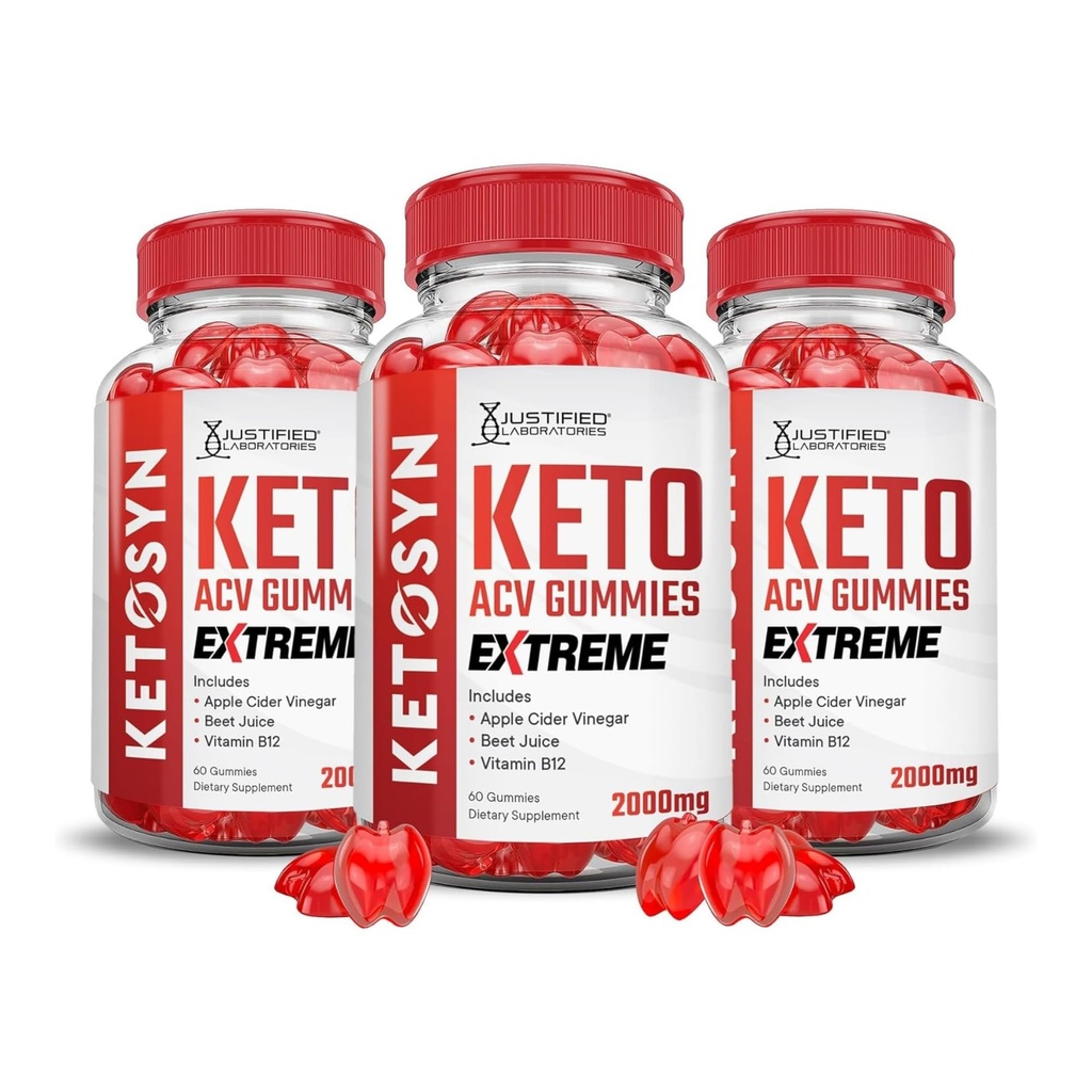 Justified Laboratories (3 Pack Ketosyn Keto ACV Gummies Extreme 2000MG Ketosyn Keto Gummies Apple Cider Vinegar Formulated with Pomegranate Beet Juice B12 Vegan Non GMO 180 Gummys