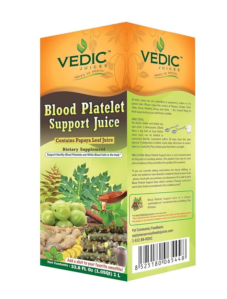 Vedic Juice Papaya Leaf + Flavor Papaya - Blood Platelet Juice - Supports Immune & Digestive Enzyme Health - 33.8oz, Günlük kullanım için ideal