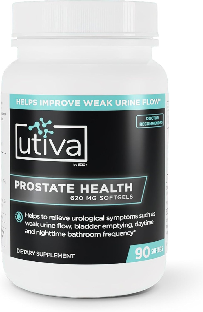 Utiva Prostate Health Supplement for Men - Natural Formula for Prostate Function and Urine Flow - Beta-Sitosterol ve Saw Palmetto Prostate Supplement - Made in Canada, 90 Softgels