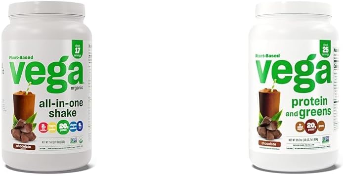 Vega Organic All-in-One Vegan Protein Powder, Chocolate & Protein and Greens Protein Powder, Chocolate