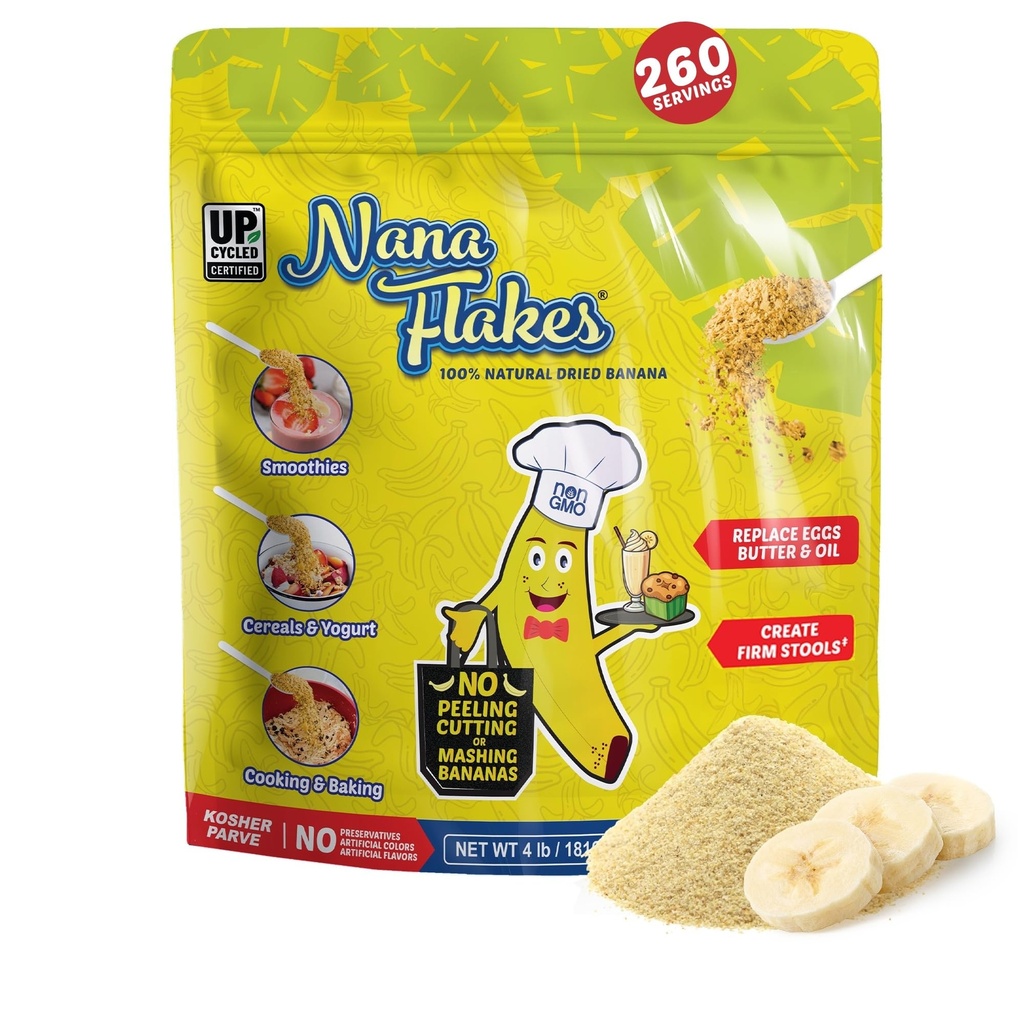 Nana Flakes% 100 Pure Banana Flakes Food Toz 4 lbs - Büyük Plastik ve Fiber Kaynağı, Digestive Health & Occasional Diarrhea, Meal Sabun - Natural & Soothing (4 lbs)