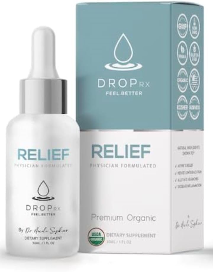 DropRx Relief by Dr. Nicole Saphier – Devils Claw & Organic Ginger Root Extract, Supports Joint Health & Digestive Wellness, Organic, Non GMO, Vegan, Gluten Free & Kosher, USA (2 Fl Oz)
