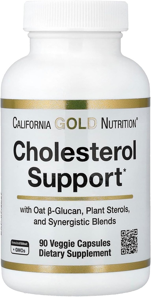 California Gold Nutrition Cholesterol Support with Oat ß-Glucan Inter, Plant Sterols, Veggie & Digestive Mix, 90 Veggie Capsules