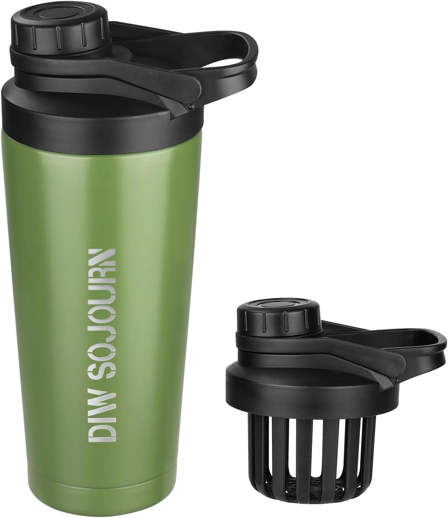 DIW 24 oz Shaker Şişe, Ultra Steel Shaker Şişe Gürültü Ücretsiz Tasarım ile, Protein Mixes ve Pre Workout için Metal Shaker Kupası,Gym Şişe Shaker (Green)