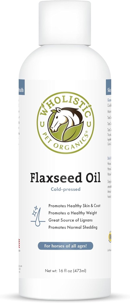 Wholistic Pet Organics Flaxseed Oil: Organik Flaxseed Oil for Horses -Flax Oil Horse Supplement with Antioksi Rich Rosemary and Omega 3, 6 Fat Acids for Cardio, Immune, Skin and Coat Health-16 Oz Oz