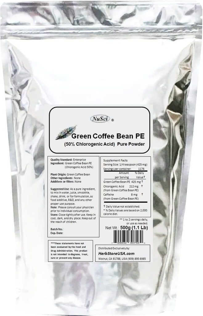Green Coffee Bean Extract Toz, Standartlaştırılmış 50% Klorojenik asit (500 Grams (1.1 lb)