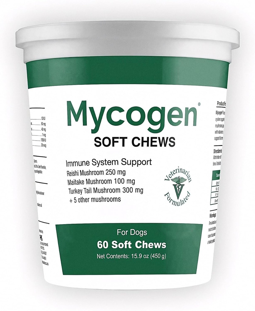 Mycogen for Dogs - Βιταμίνες με 8 τύπους Μανιτάρια - Υποστήριξη ανοσοποιητικού συστήματος - 60 μαλακά μάσημα