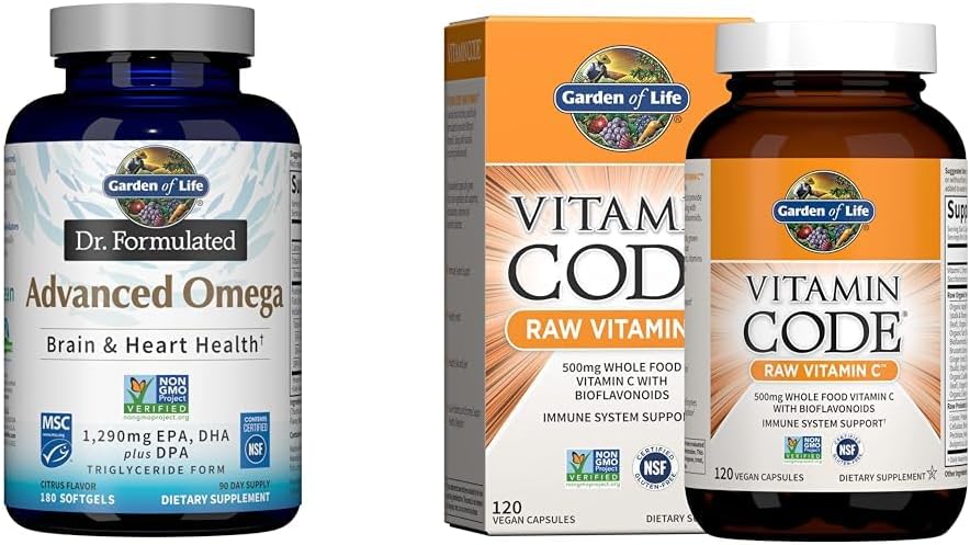 Garden of Life Dr. Formulated Advanced Omega Fish Oil & Raw Vitamin Code Vitamin C, 120 Veg Capsules