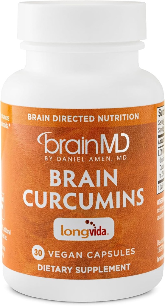 BRAINMD Εγκεφαλικές Κουρκουμίνες - 30 Κάψουλες Vegan - με Longvida Κουρκουμίνη - Χωρίς γλουτένη - 30 Σερβιέτες