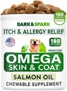 BARK&SPARK Omega 3 για σκύλους - 180 ιχθυέλαια Θεραπείες για σκυλοβόμβα, Αλλεργία του δέρματος μάσημα, Itch Relief, Hot Spots Θεραπεία - Κοινή Υγεία - Skin and Coat Supplement - EPA & DHA λιπαρά οξέα - λάδι σολομού