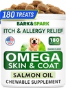 BARK&SPARK Omega 3 Köpekler için - 180 Balık Yağı Köpek Shedding, Skin Alerji Chews, Itch Relief, Hot Spots Tedavisi - Ortak Sağlık - Cilt ve Ön Tamam - EPA & DHA Fatty Asits - Salmon Oil