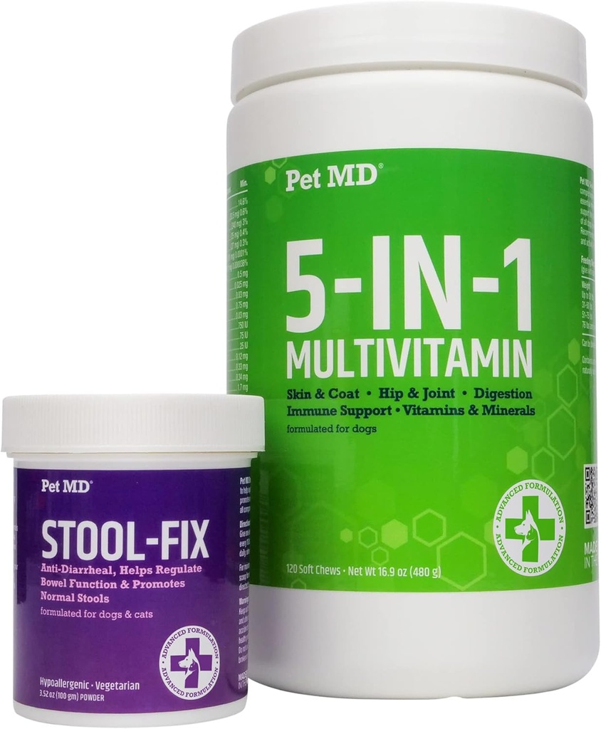 Pet MD Stool Fix & 5-σε-1 πολυβιταμίνες μασούρια