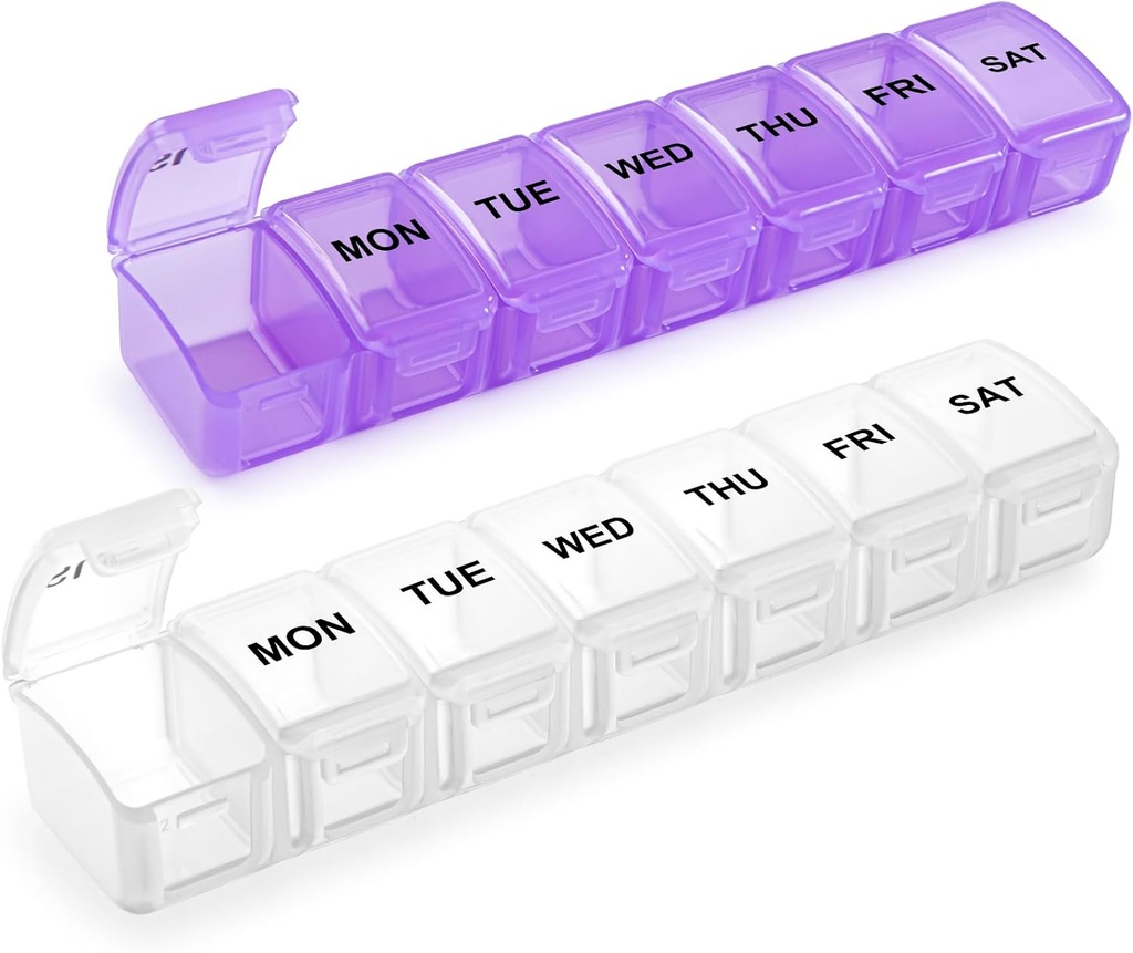 Küçük Pill Organizer 2 Times a Day, 2 Pack 7 Day Pill Box 1 Time a Day, Travel Friendly Day Night Vitamin Organizer, Haftalık Pill Case Konteyner