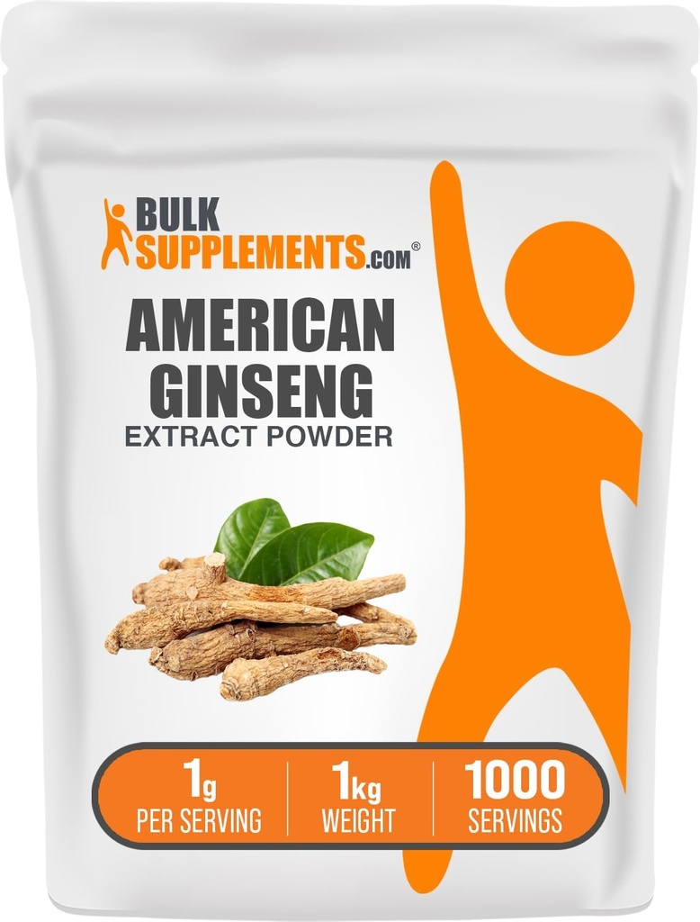 BulkSupplements.com American Ginseng Extract Powder - Ginseng Supplement, Herbal Supplements - Gluten Free, 1g per Serving, 1kg (2.2 lbs) (Pack of 1)