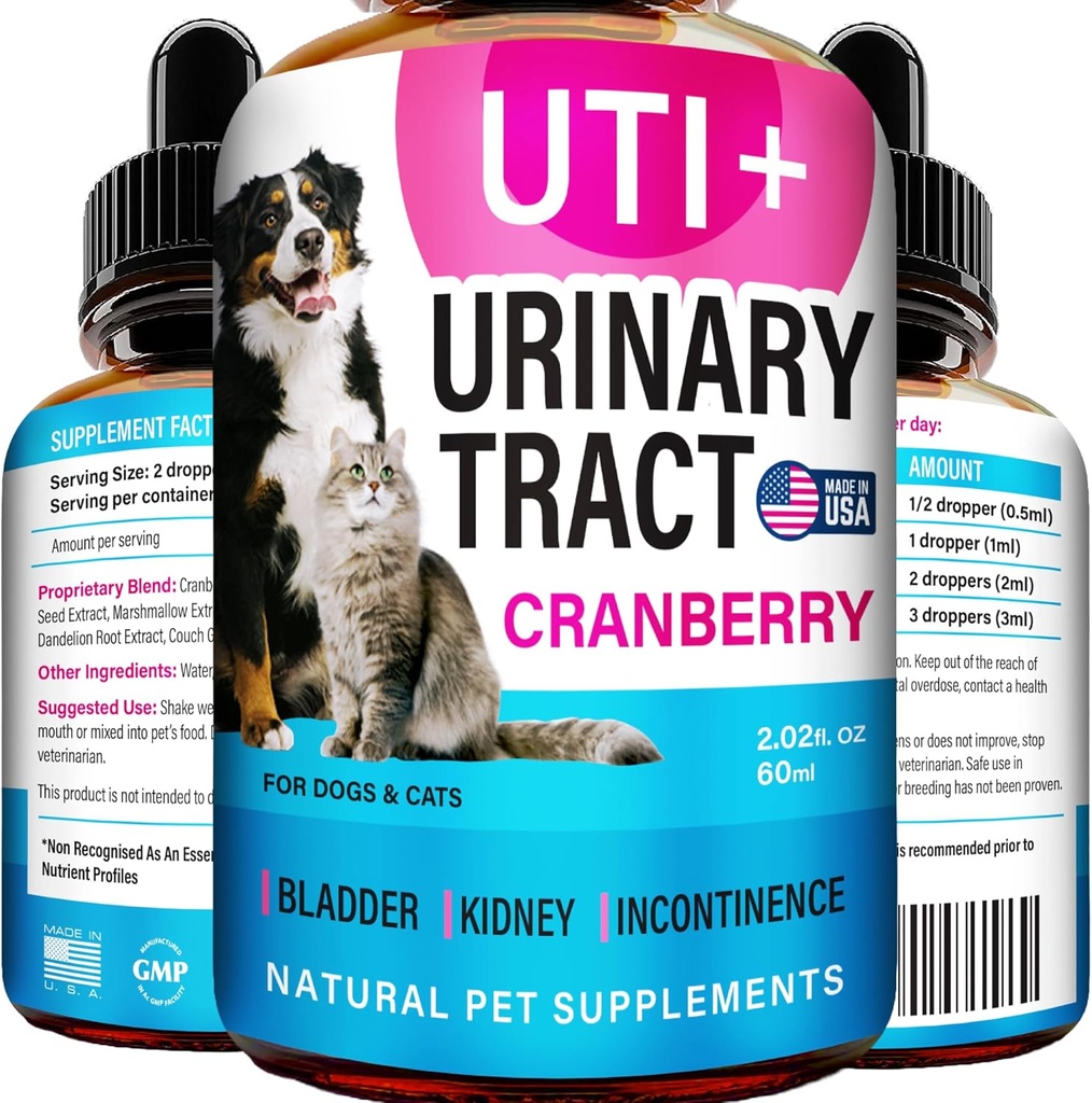 Cat & Dog UTI Tedavisi - UTI Tıp & Urinary Tract Enfeksiyon Tedavisi Evcil hayvanlar için - Kidney Desteği - Köpekler Için Suçlama Kontrolü - Cat UTI Remedy - Cranberry Supplement - US Made - 2floz