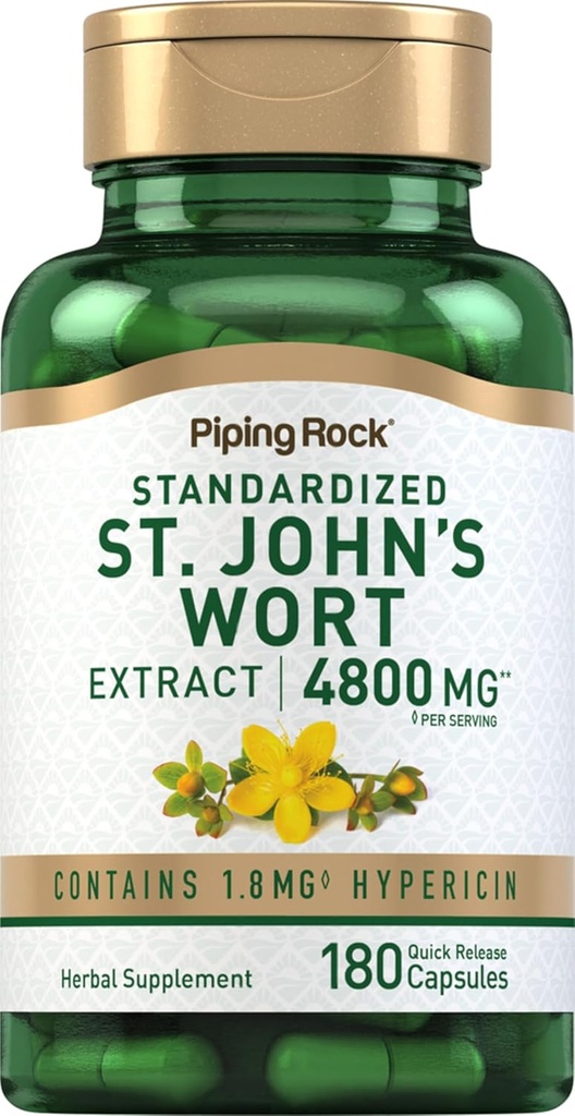Piping Rock St. John's Wort Capsules | 4800 mg | 180 Pills | Kadınlar ve Erkekler için Tamam | Non-GMO, Gluten Free
