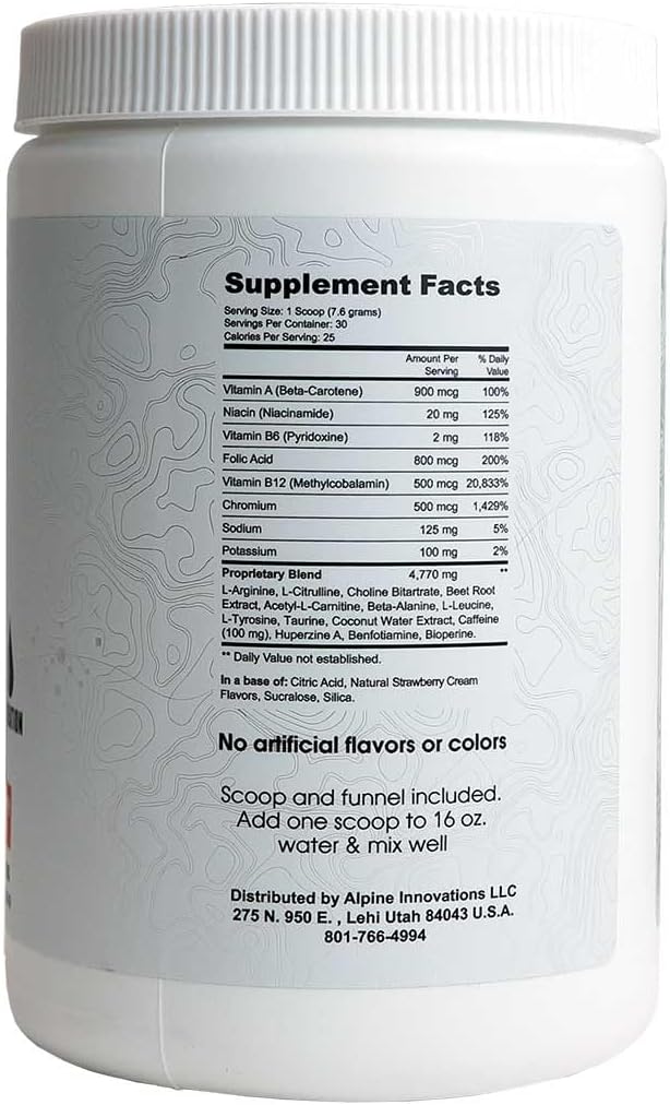 Alpine Innovations Body Yakıt Focus + Enerji - Büyük Tasting Supplement Focus'u geliştirmek ve jitters olmadan Enerji sağlamak için yaptı. (30 Scoop Tub, Strawberry Cream)