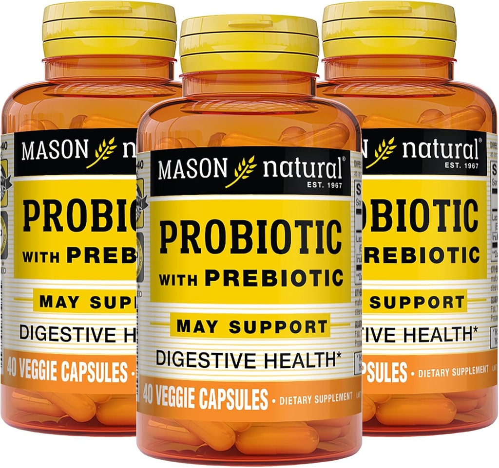 Prebiyotik ile Mason Natural Probiyotik, Normal Digestive Function için 120 Day Supply & Improv Gut Health, 3 Pack