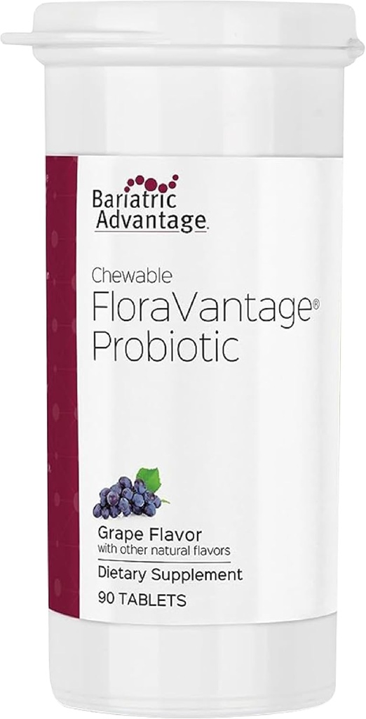 Bariatric Advantage Chewable FloraVantage Probiyotik - 10 Milyar CFUs - Probiyotik Supplement - Gut Health & Immune System - Vegetarian & Gluten Free - Grape Flavor - 90 Tabletler