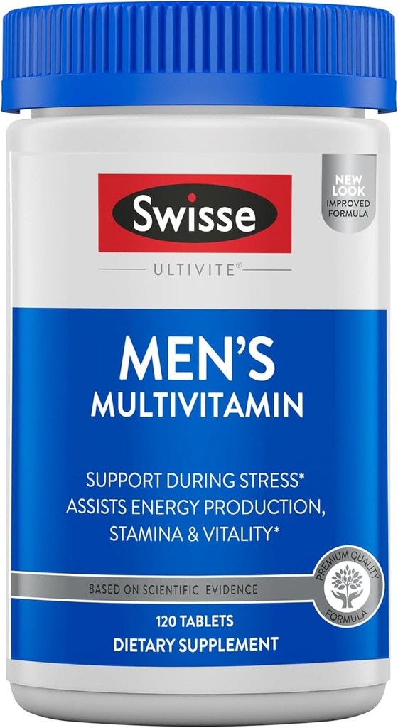 Swisse Ultivite Mens Daily Multivitamins | 50 Vitamin, Antioksis ve Minerals + Adaptogens | Enerji, Stres ve Immune Destek | Erkekler Vitaminler | 120 Tablet
