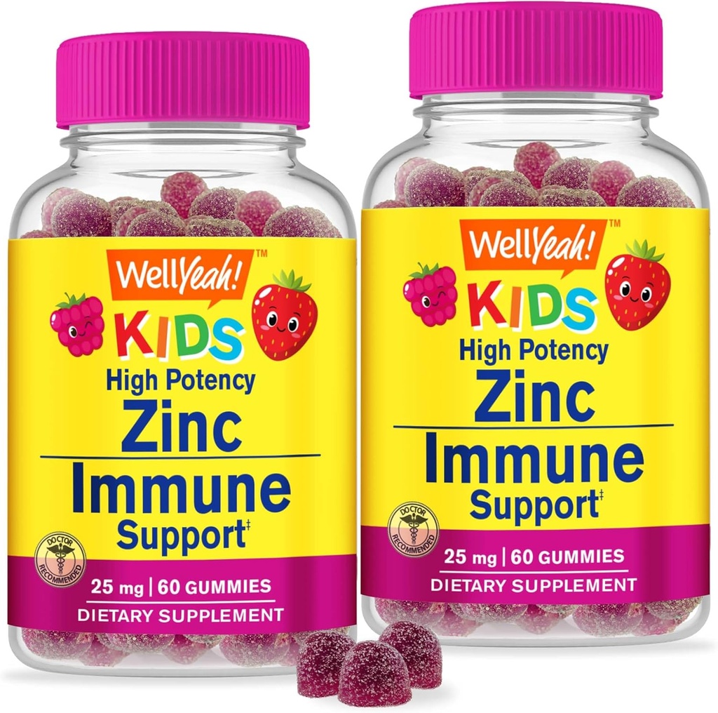 WellYeah Ψευδάργυρος για παιδιά 25mg Gummies - ανοσοποιητικό σύστημα και αντιοξειδωτική υποστήριξη - Υγεία του δέρματος, μέγιστη δύναμη παιδιά συμπλήρωμα ψευδάργυρου ανοσοενισχυτής Gummy - GMO-free, Vegan - 60 Gummies (2)
