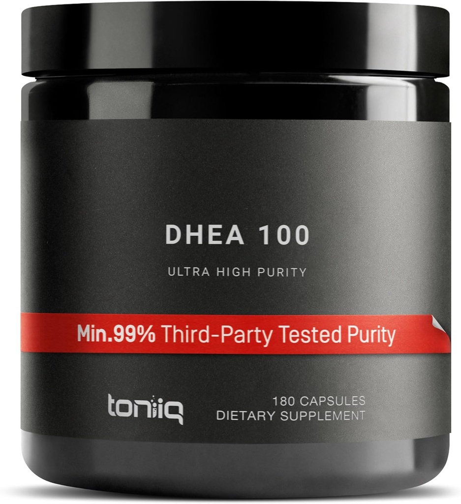 Toniiq Ultra High Strength DHEA 100 mg Supplement for Men -% 99+ Yüksek derecede Purified and Bio available Micronized DHEA Supplement for Women and Men - DHEA 100 mg - 180 Capsules