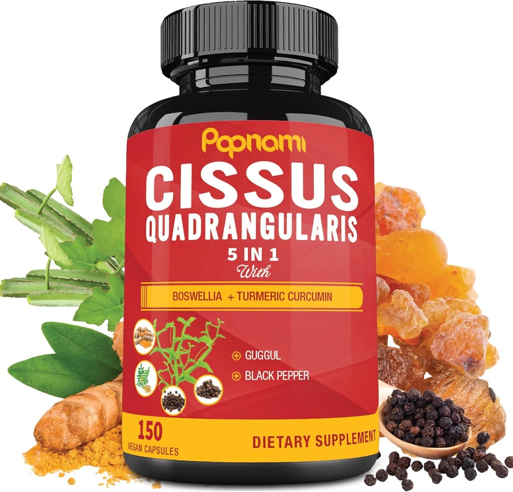 Premium Cissus Quadrangularis Capsules with Boswellia, Guggul, Turmeric, Black Pepper Extract - 150 Capsules - 5 Ay Supply